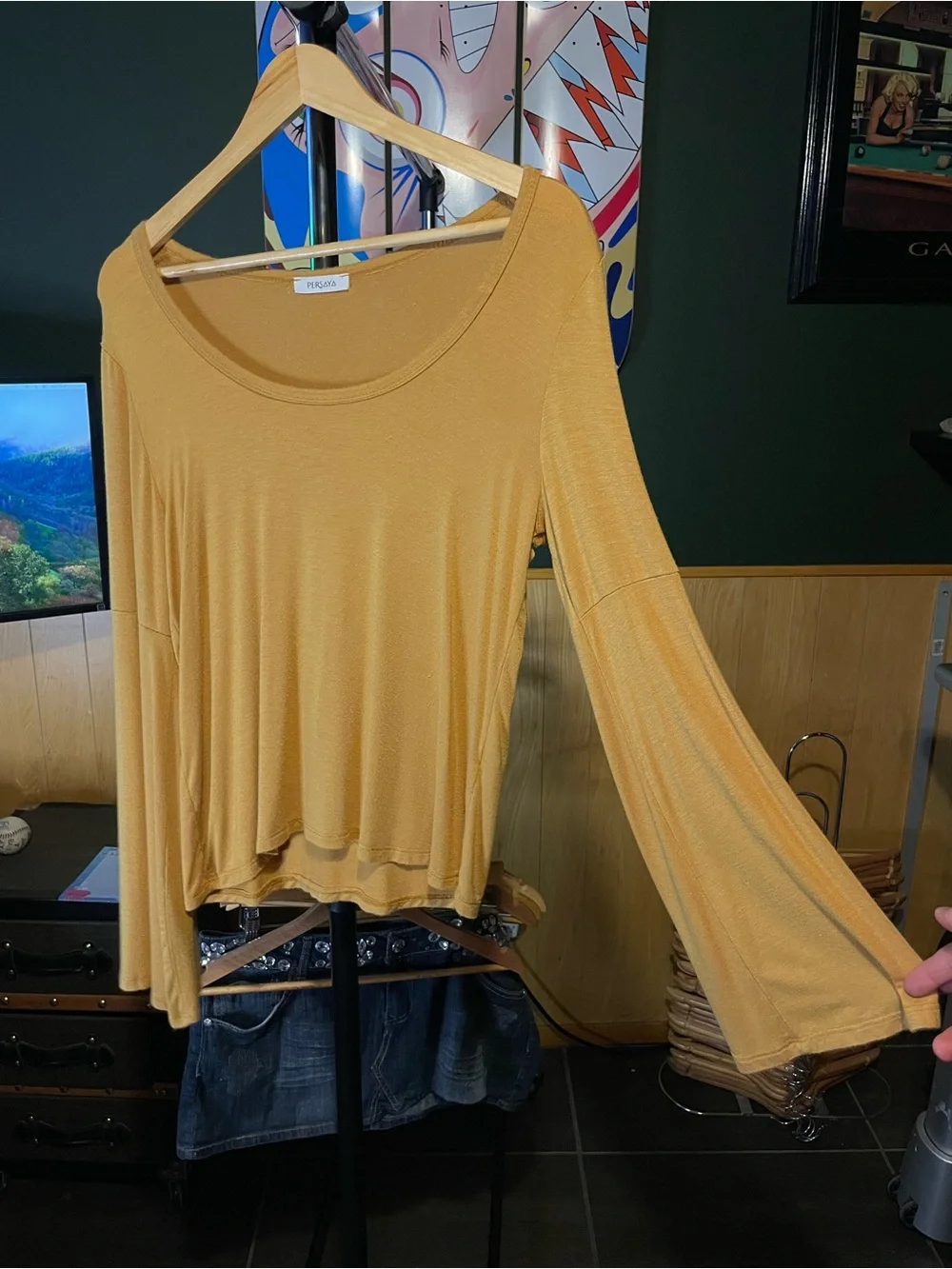 Persaya Mustard Long-Sleeve Scoop Neck Top